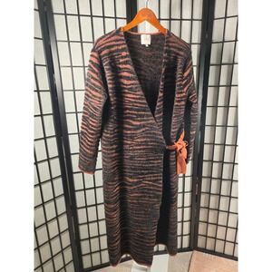 J.O.A. Indie Grunge 90s Boho‎ Tiger Stripe Fuzzy Duster Cardigan Women Small